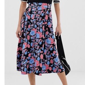 ASOS black floral button down midi skirt